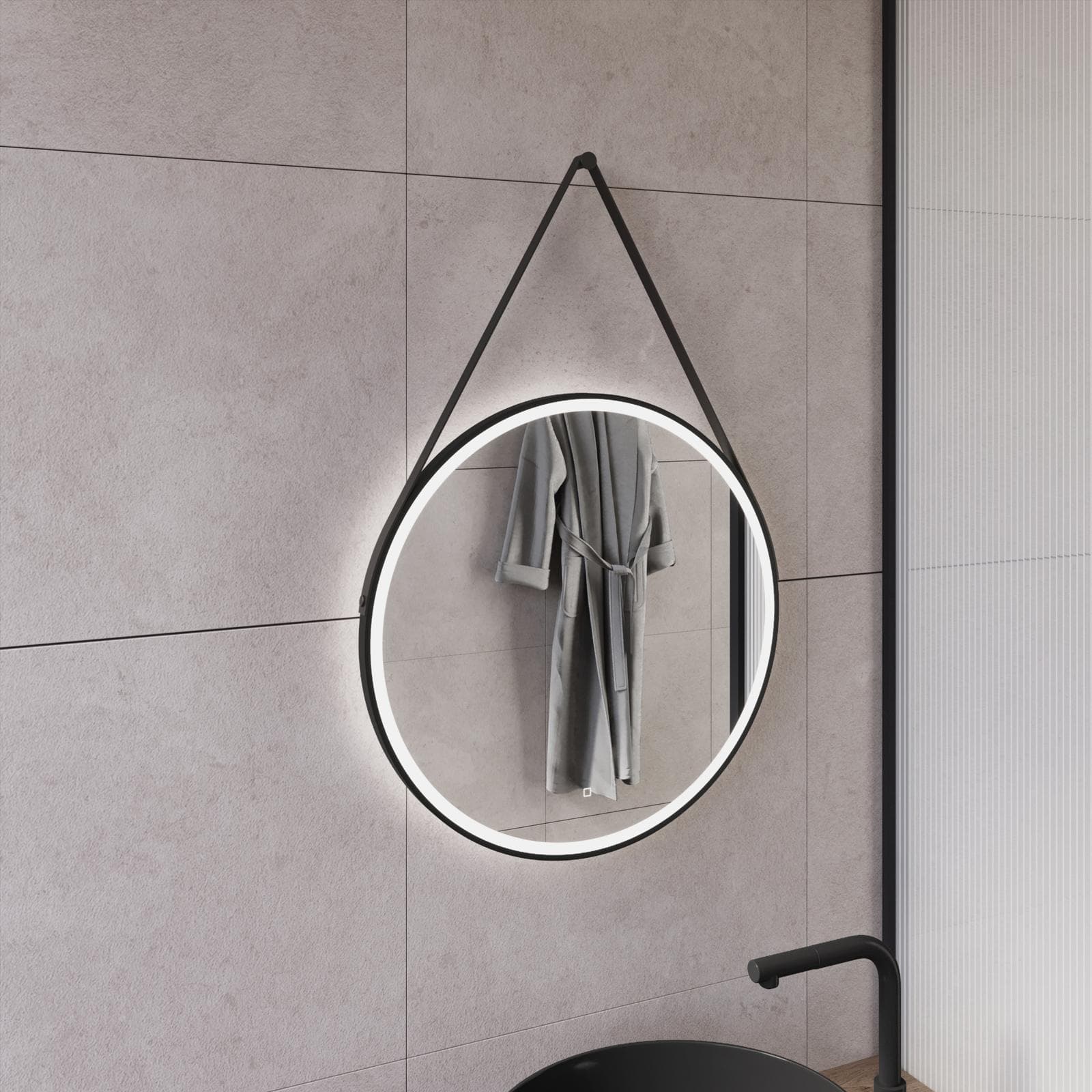 Specchio led 60 cm luce fredda con cornice nera accensione touch - Artur