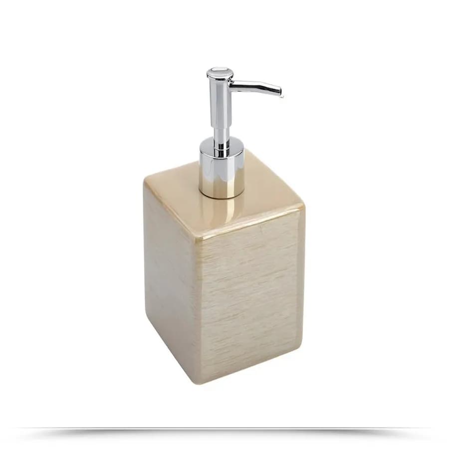 Set 4 accessori da bagno da appoggio in acciaio e ceramica beige