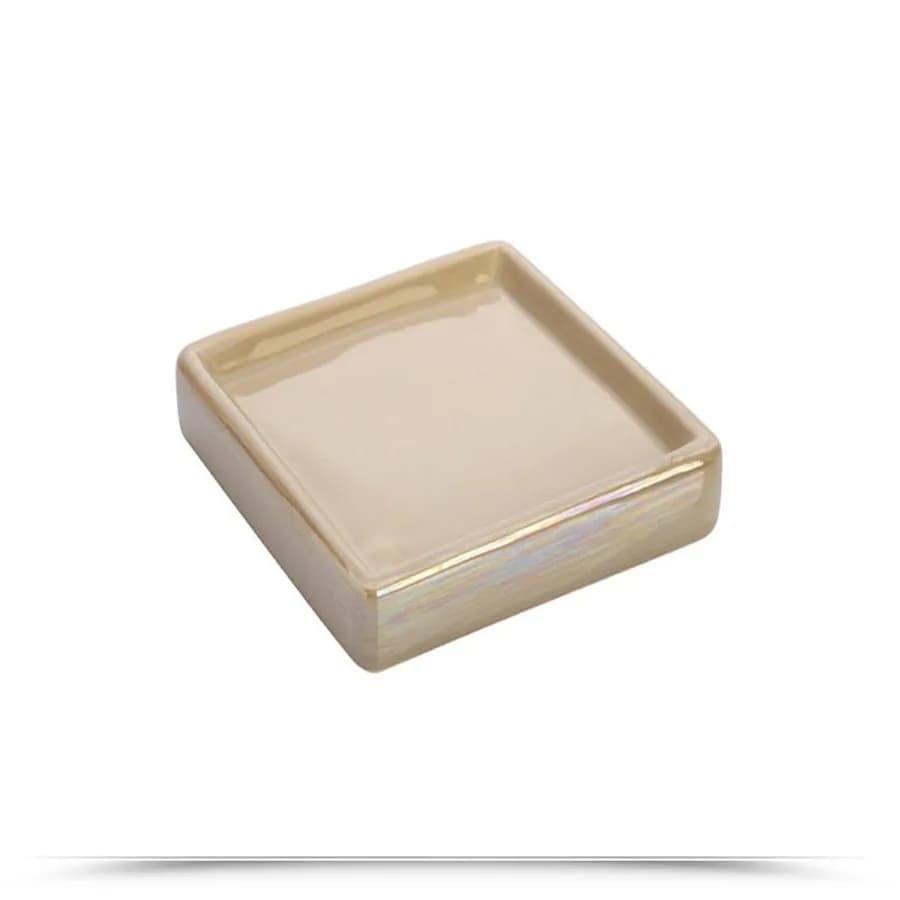 Set 4 accessori da bagno da appoggio in acciaio e ceramica beige