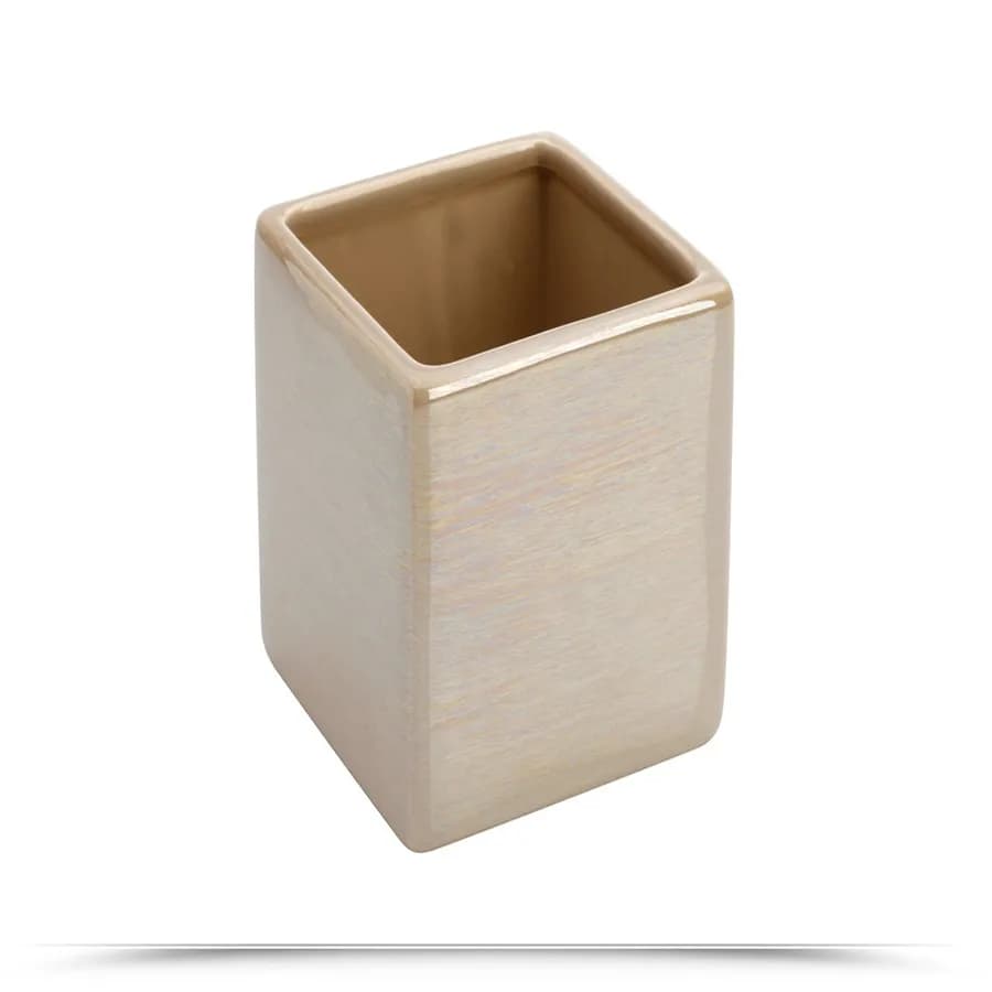 Set 4 accessori da bagno da appoggio in acciaio e ceramica beige
