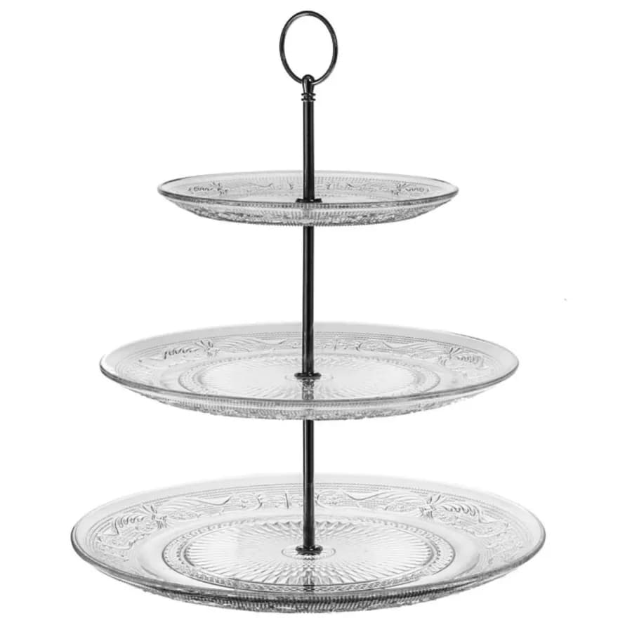 Alzata rotonda 30 cm in vetro trasparente e metallo cromo