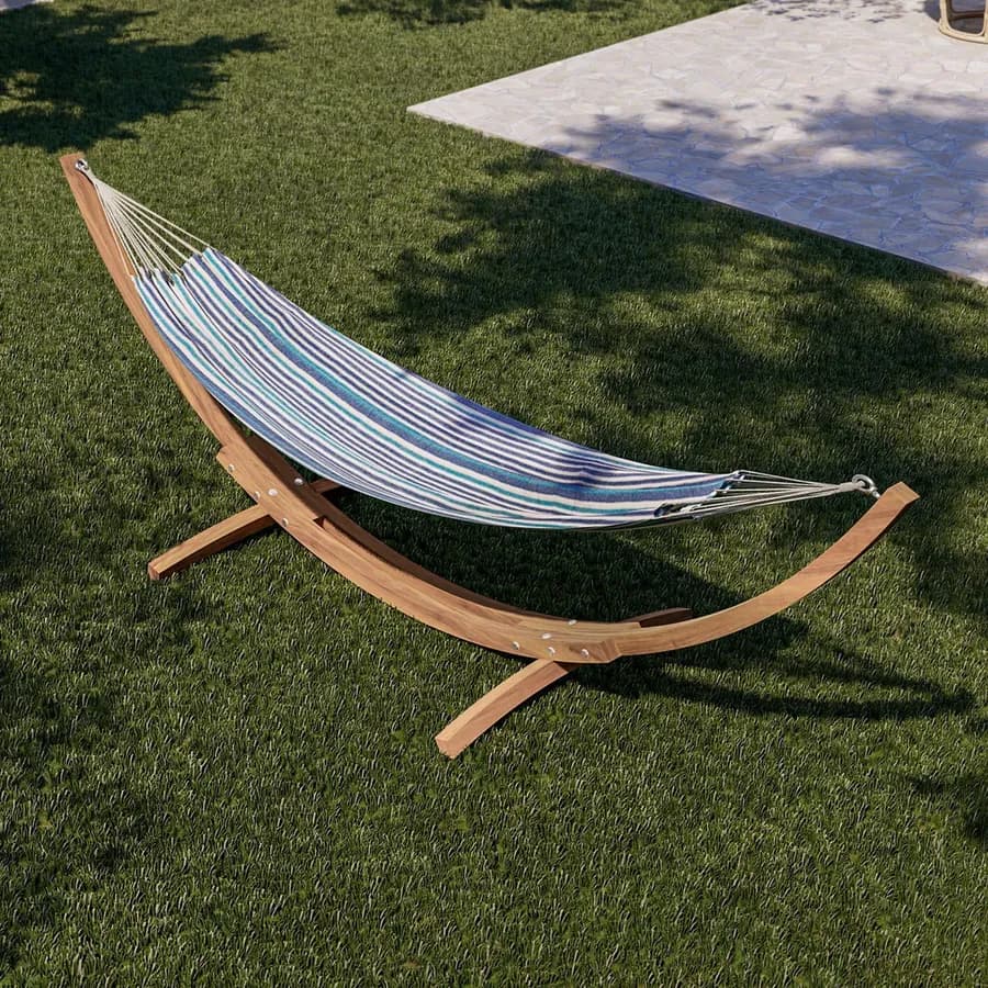 Amaca da giardino 100x200 cm in policotone a righe azzurre con sacca
