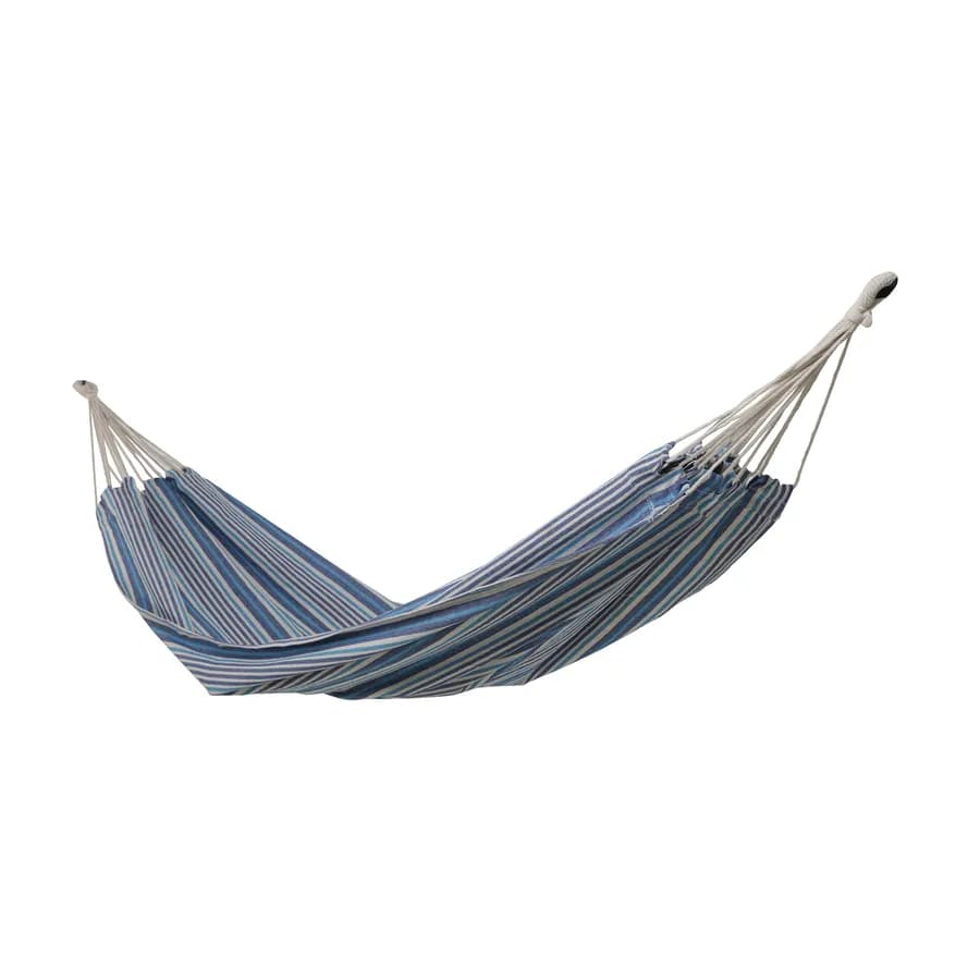 Amaca da giardino 100x200 cm in policotone a righe azzurre con sacca