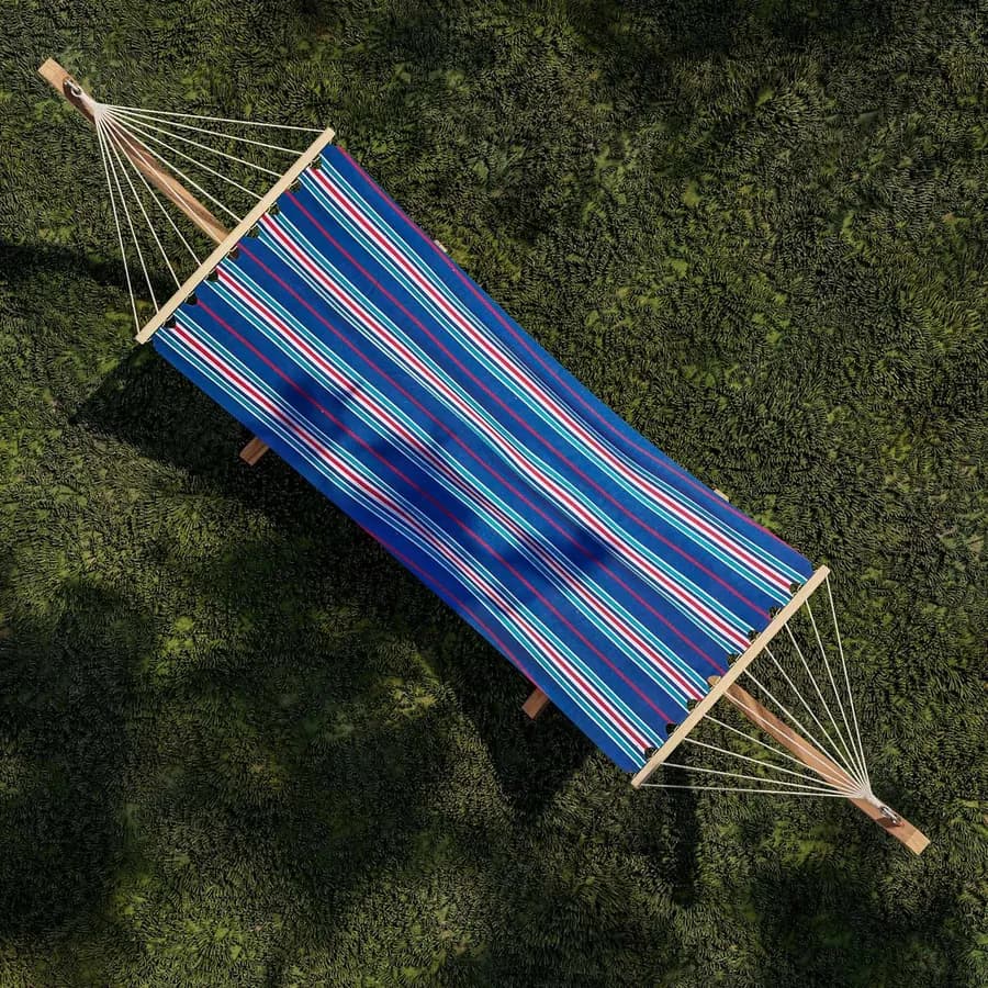 Amaca da giardino 100x200 cm in polycotone a righe blu con stecche in legno