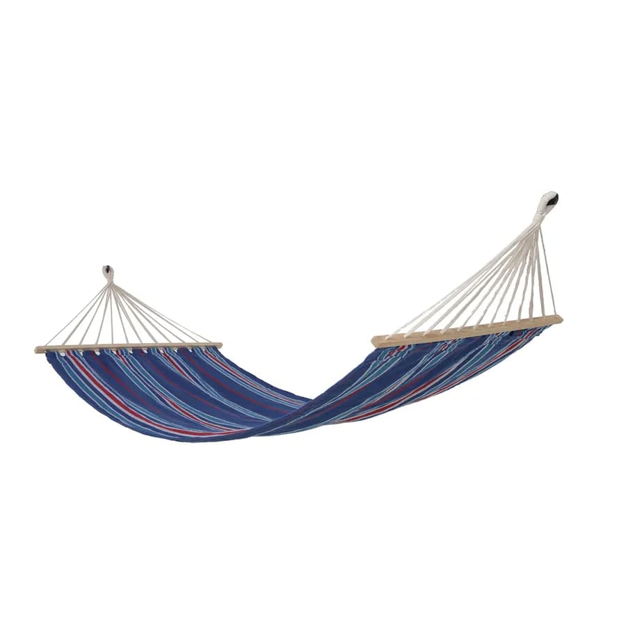 Amaca da giardino 100x200 cm in polycotone a righe blu con stecche in legno