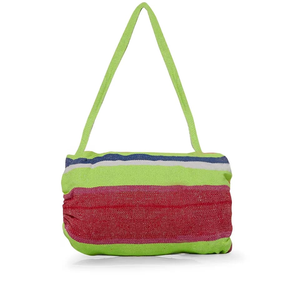 Amaca da giardino 150x200 cm in policotone a righe verde lime con sacca