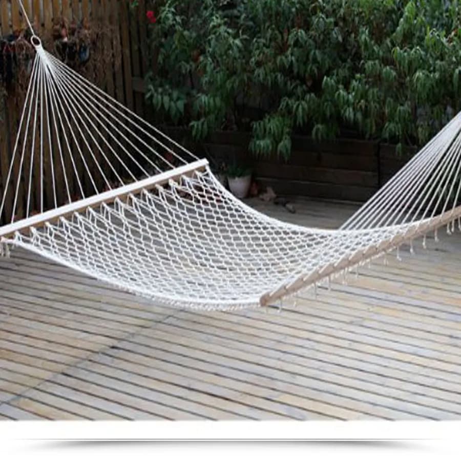 Amaca da giardino 80x200 cm a rete bianca con stecche in legno