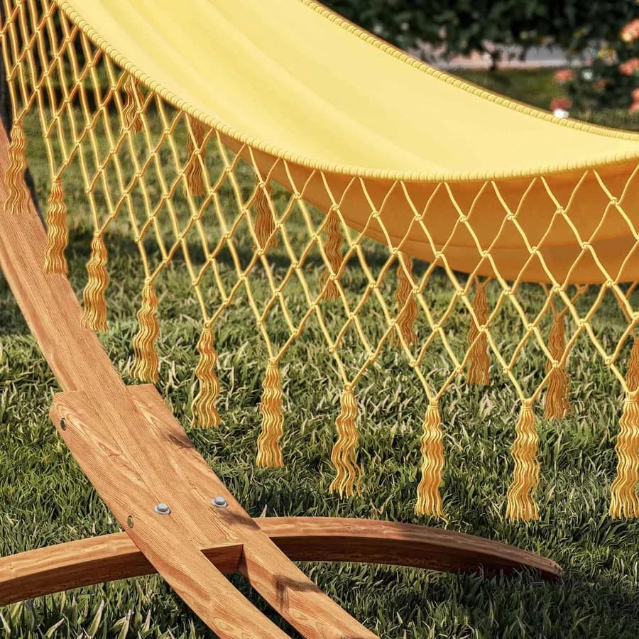 Amaca in polycotone giallo con frange - Trespolo