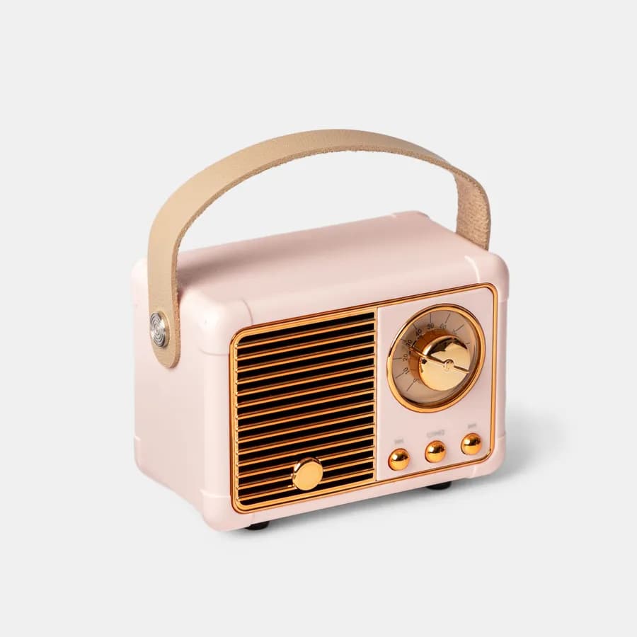 Altoparlante bluetooth 5x12 cm portatile ricaricabile rosa a forma di radio vintage - Betty