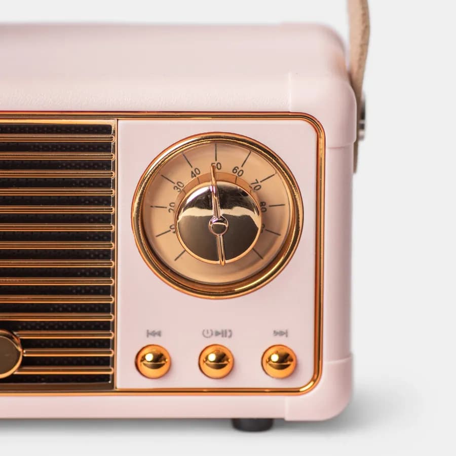 Altoparlante bluetooth 5x12 cm portatile ricaricabile rosa a forma di radio vintage - Betty