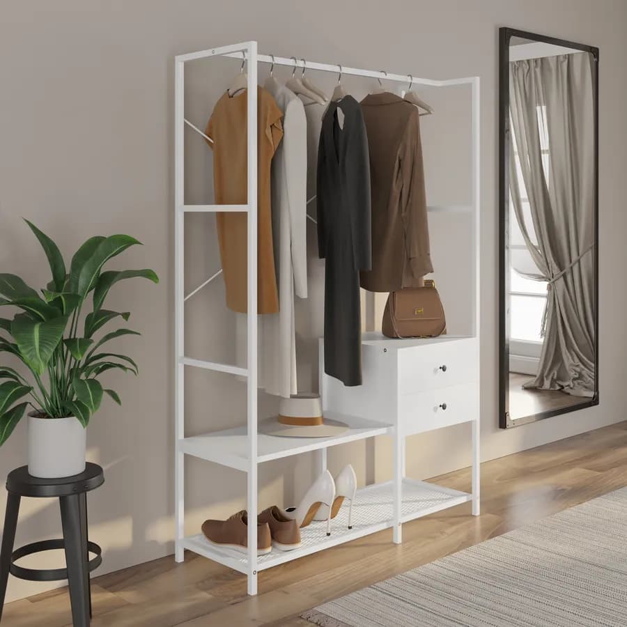 Appendiabiti 108x160h cm in acciaio bianco con 2 cassetti - Sheryl