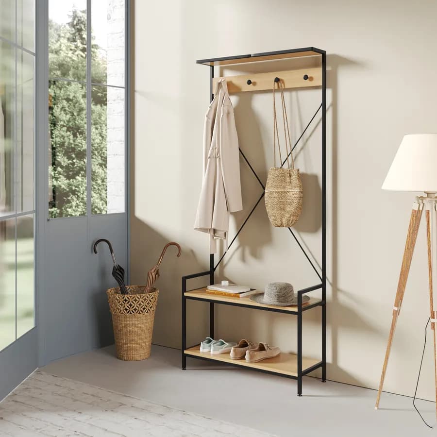 Appendiabiti con ripiani 80x186h cm rovere e metallo nero - Walton