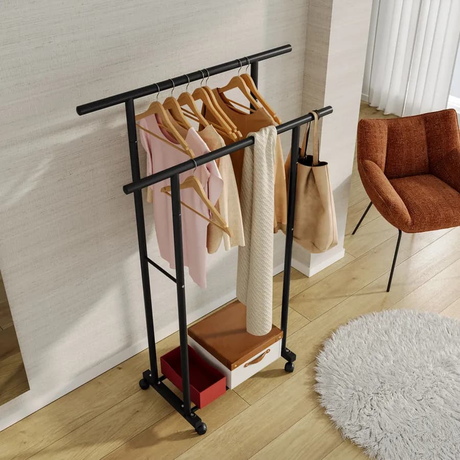 Appendiabiti doppio 100x152h cm in metallo nero - Inbil