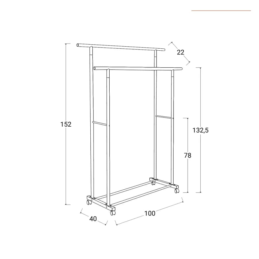 Appendiabiti doppio 100x152h cm in metallo nero - Inbil