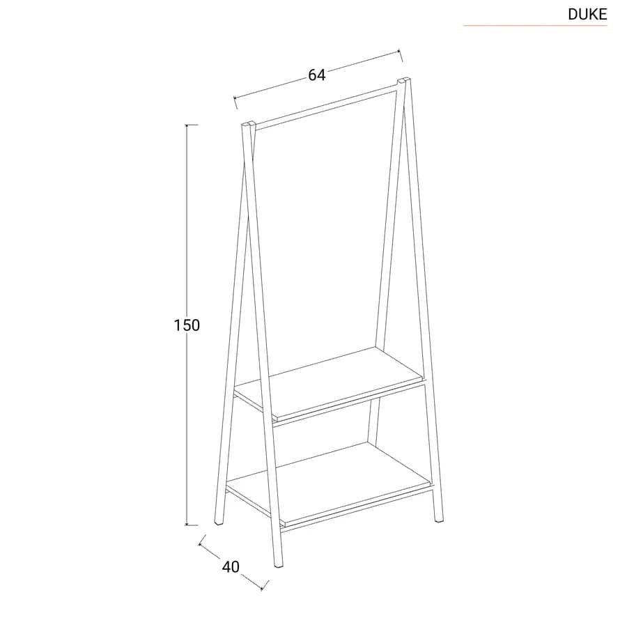 Appendiabiti 64x150h cm con ripiani effetto rovere golden e struttura in acciaio nero - Duke