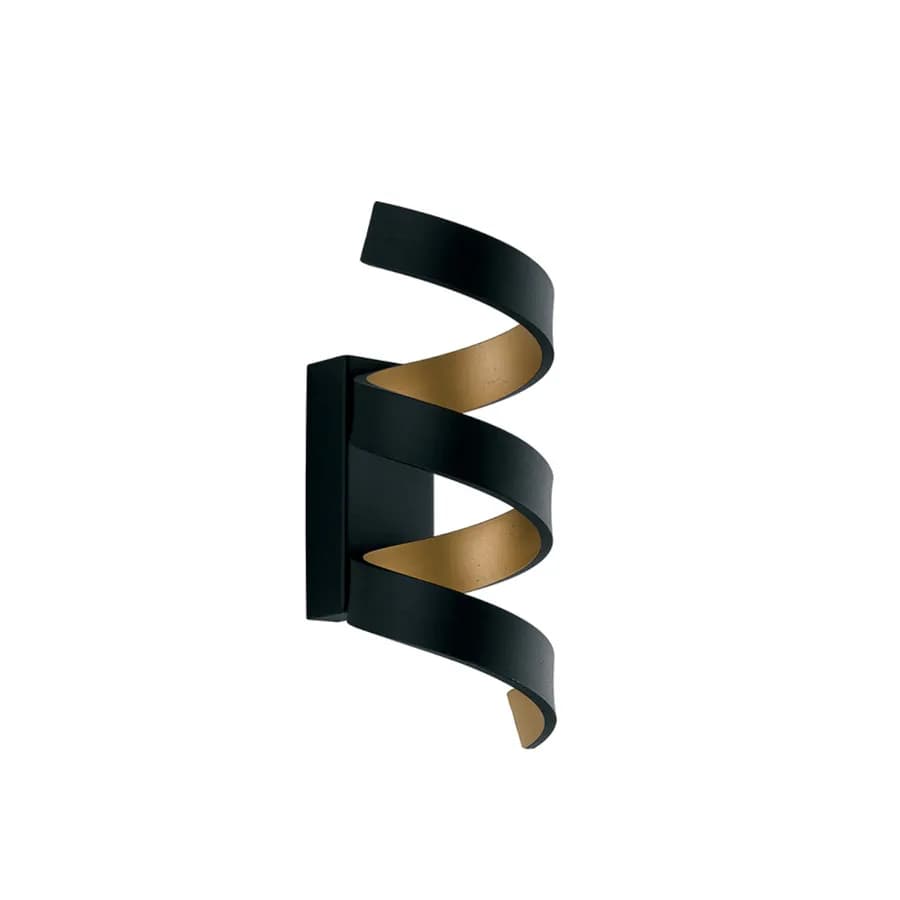 Applique a luce calda 26 cm in alluminio nero goffrato e interno oro