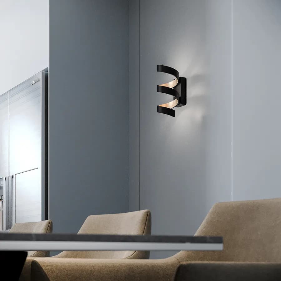 Applique a luce naturale 26 cm in alluminio nero goffrato e interno oro