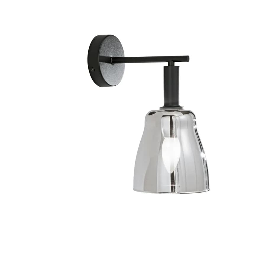 Applique da parete rotonda 14 cm in metallo nero con diffusore in vetro cromo