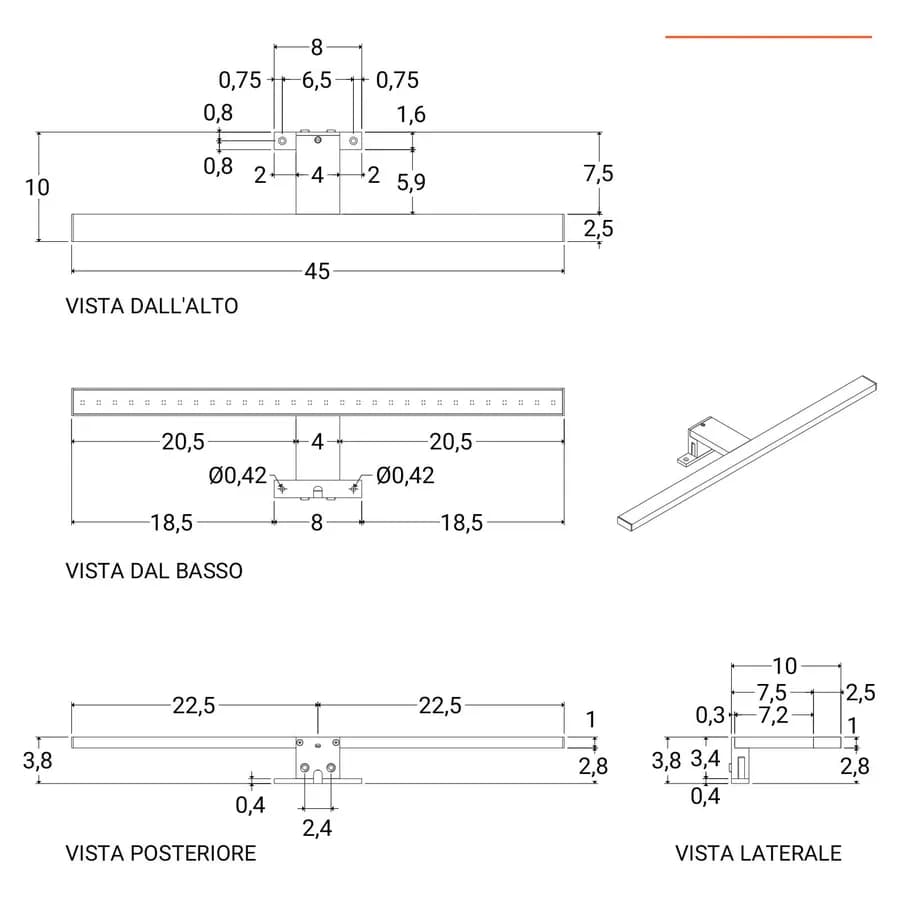 Applique LED 45 cm in alluminio nero spazzolato - Light