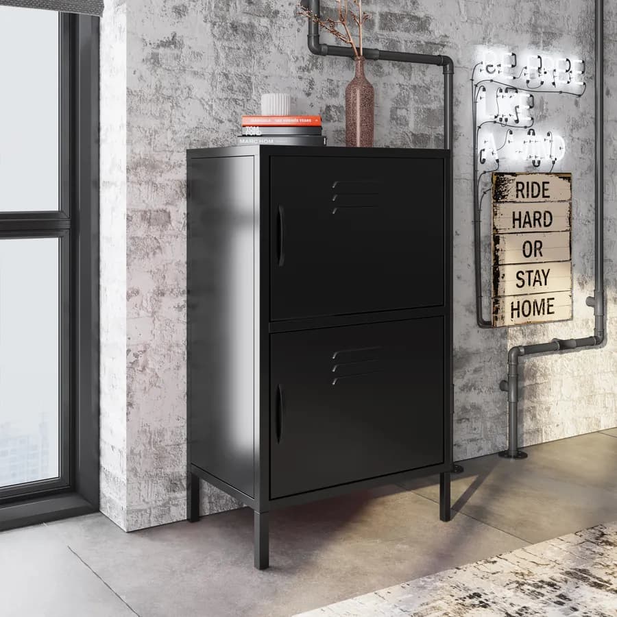 Armadietto basso 60x102h cm in acciaio verniciato nero con 2 ante - Latino