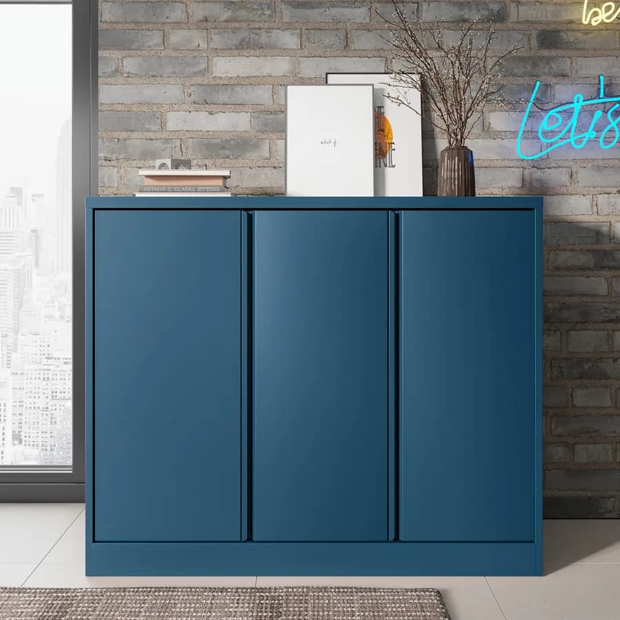 Armadietto 120x100h cm in acciaio verniciato blu petrolio con 3 ante - Latino