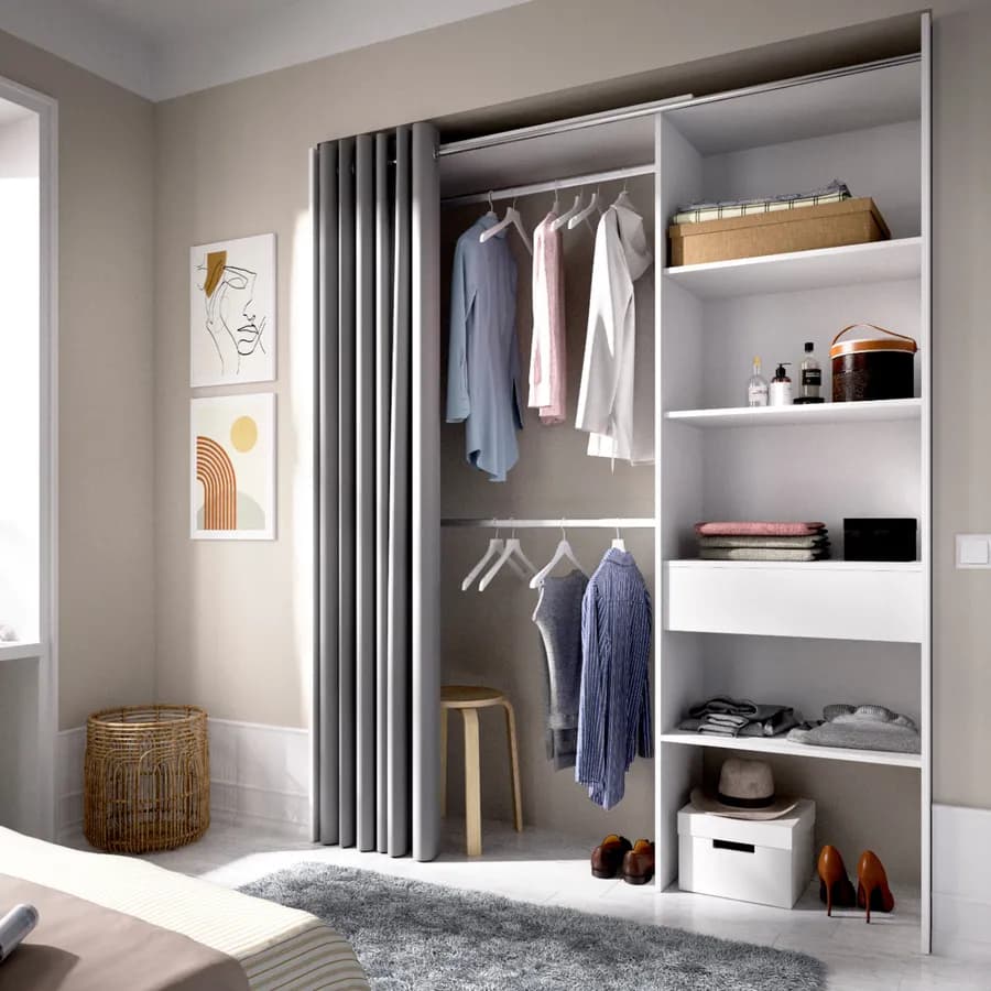 Armadio regolabile 160-110x205 h cm in legno bianco con tenda - Bernac
