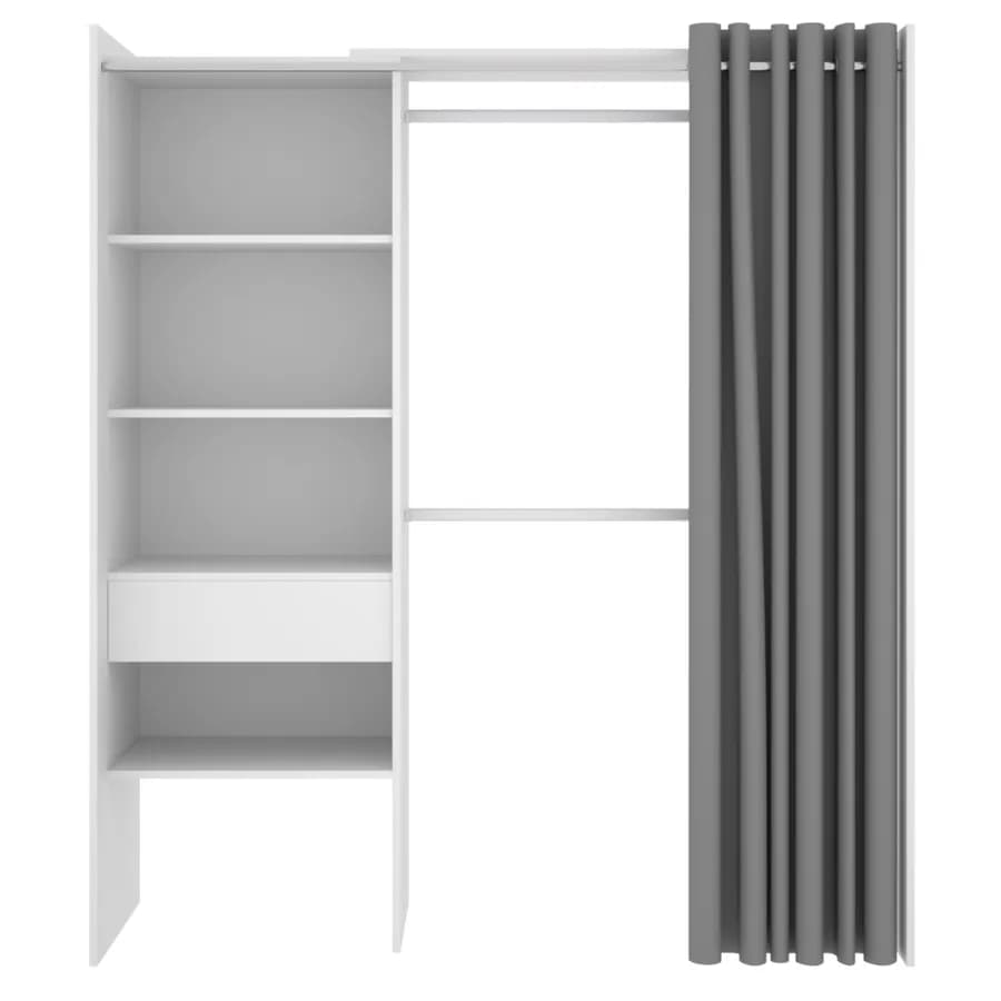 Armadio regolabile 160-110x205 h cm in legno bianco con tenda - Bernac