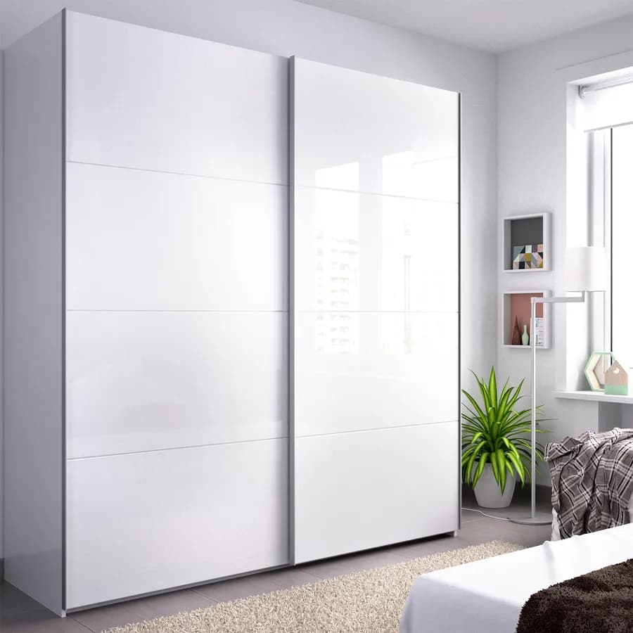 Armadio 180x204h cm con ante scorrevoli in legno bianco lucido - Cosby