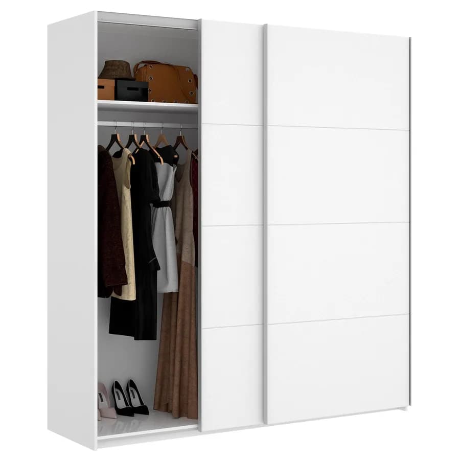 Armadio 180x204h cm con ante scorrevoli in legno bianco lucido - Cosby