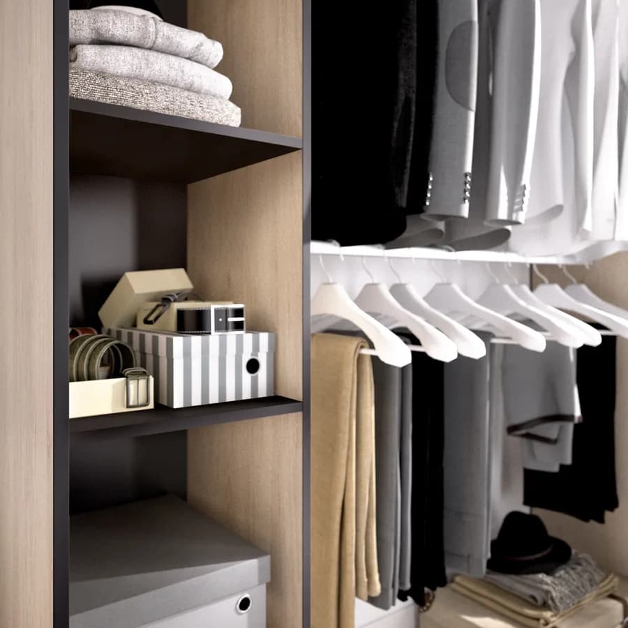 Armadio regolabile 180-110x205 h cm in legno naturale e grafite con tenda - Bernac