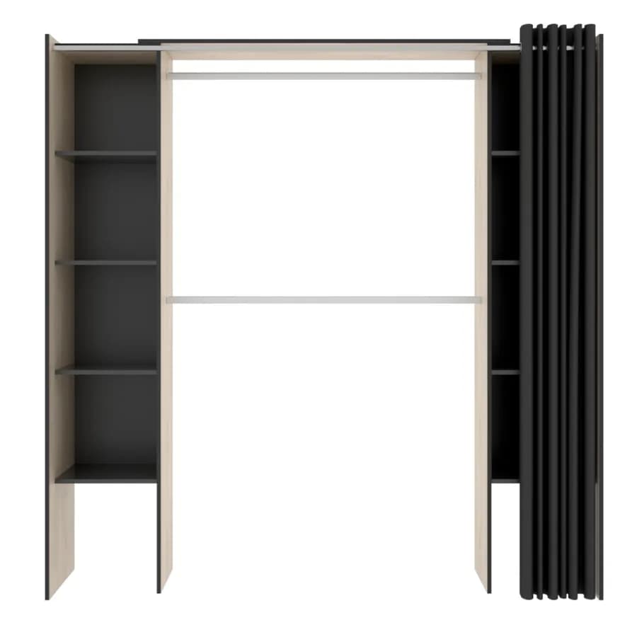 Armadio regolabile 180-110x205 h cm in legno naturale e grafite con tenda - Bernac