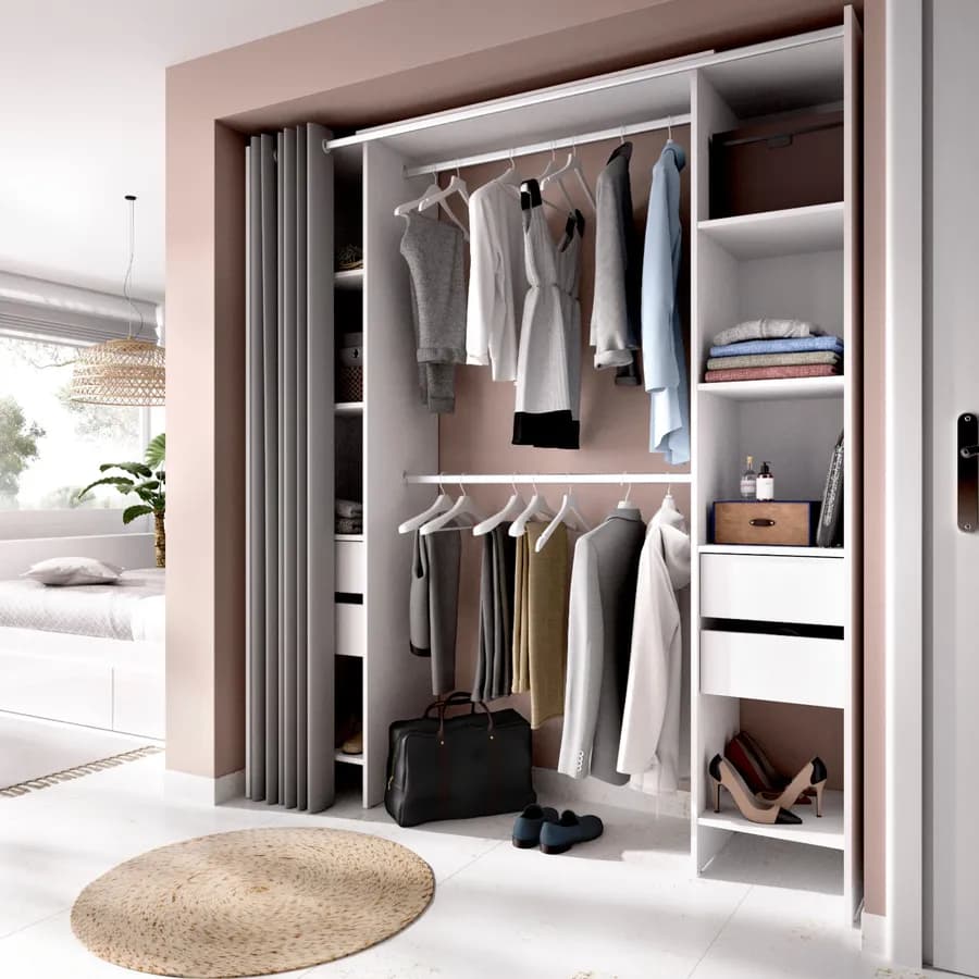 Armadio 180x205 h cm in legno bianco con tenda - Bernac