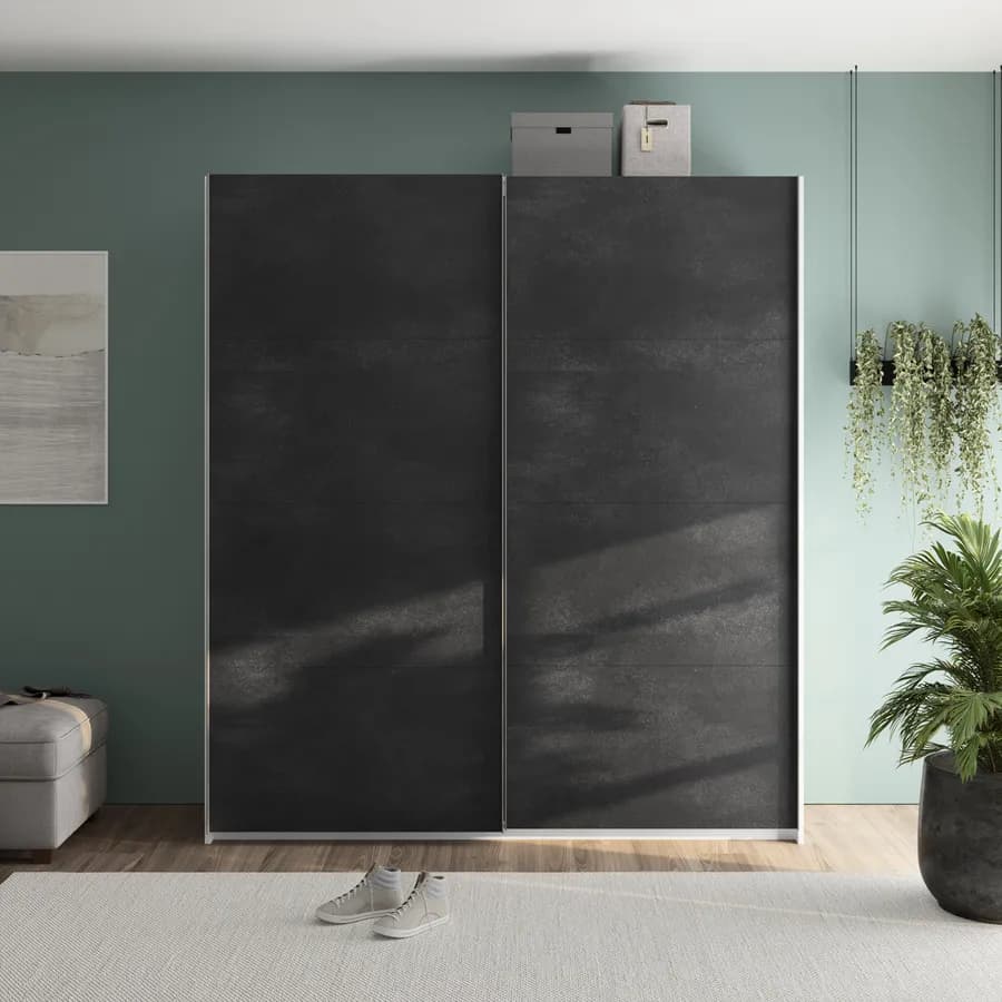 Armadio 200x223h cm bianco opaco con due ante scorrevoli in grigio tadao - Alen