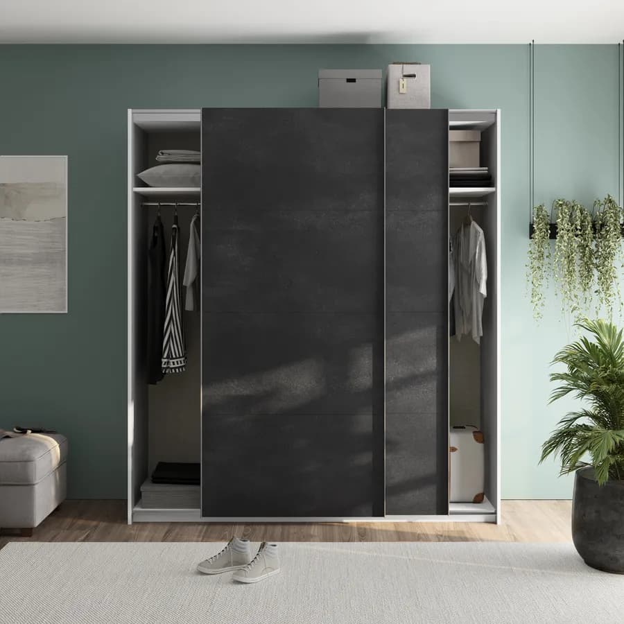 Armadio 200x223h cm bianco opaco con due ante scorrevoli in grigio tadao - Alen