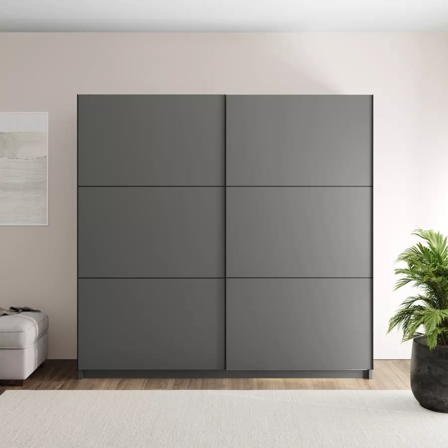Armadio 217x210h cm con 2 ante scorrevoli in legno grafite - Rufus