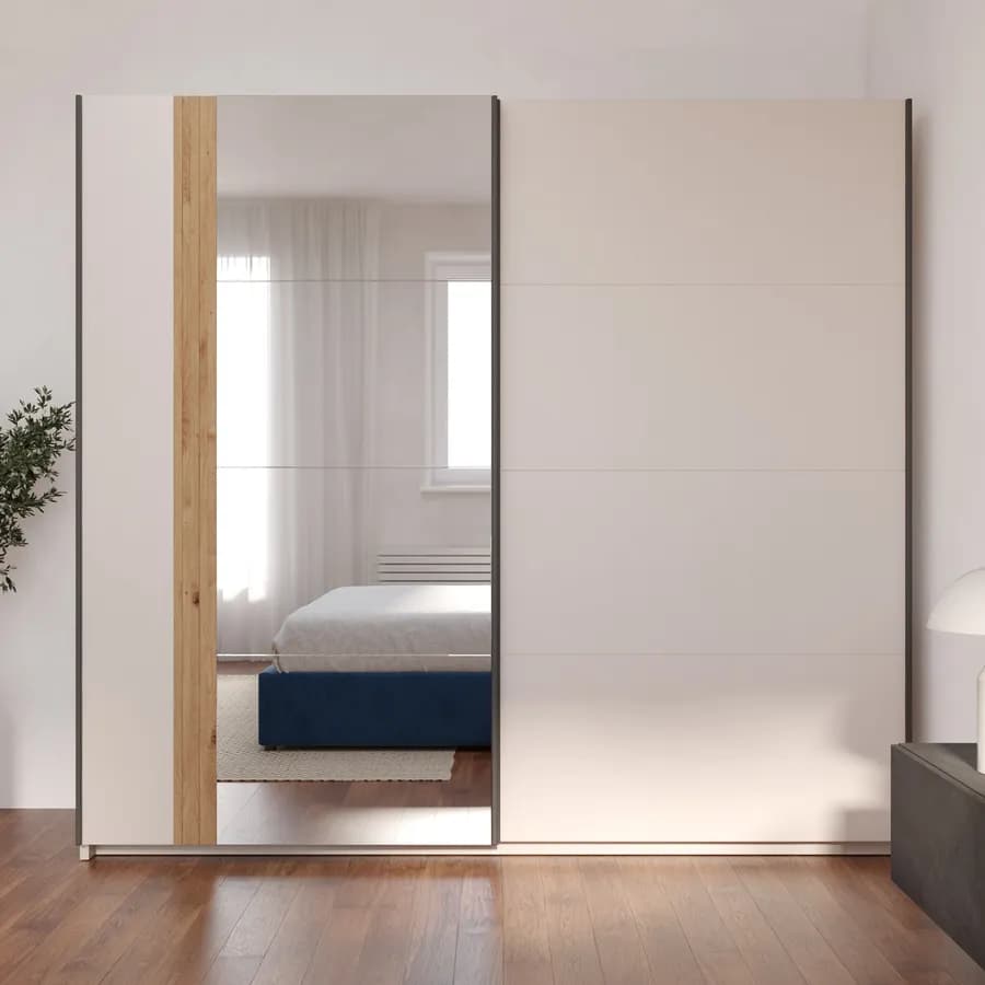 Armadio 220x205h cm cashmere e rovere savana con 2 ante e specchio - Farlene