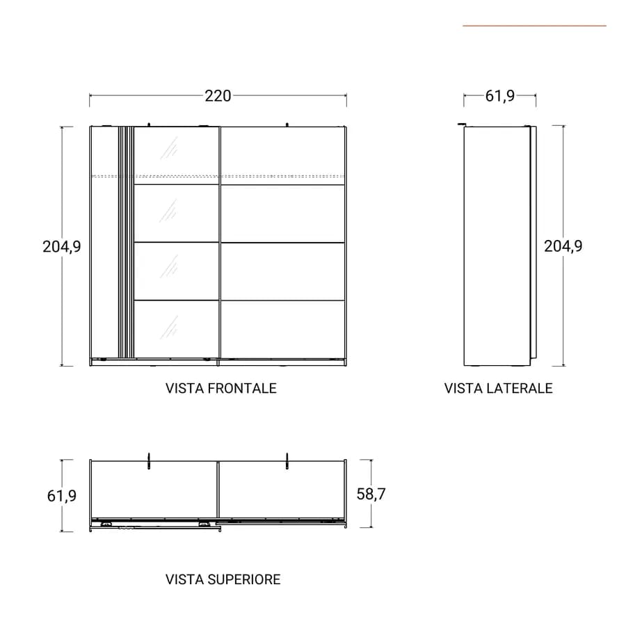 Armadio 220x205h cm cashmere e rovere savana con 2 ante e specchio - Farlene