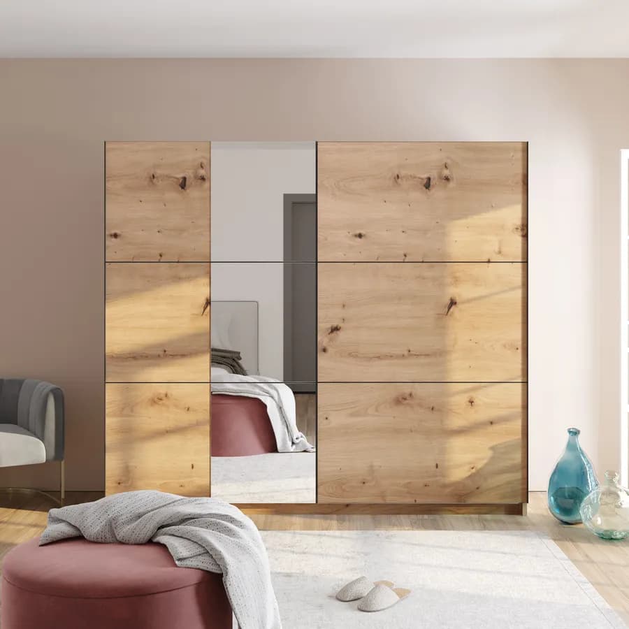 Armadio 237x210h cm con specchio e 2 ante scorrevoli rovere savana - Rufus