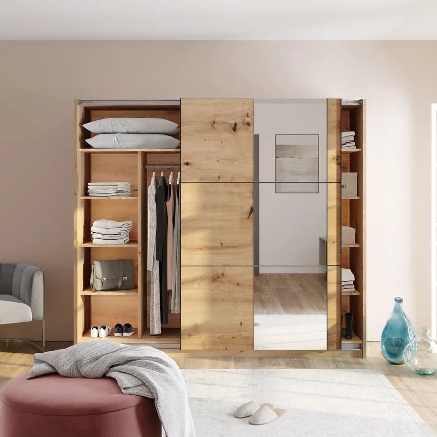 Armadio 237x210h cm con specchio e 2 ante scorrevoli rovere savana - Rufus