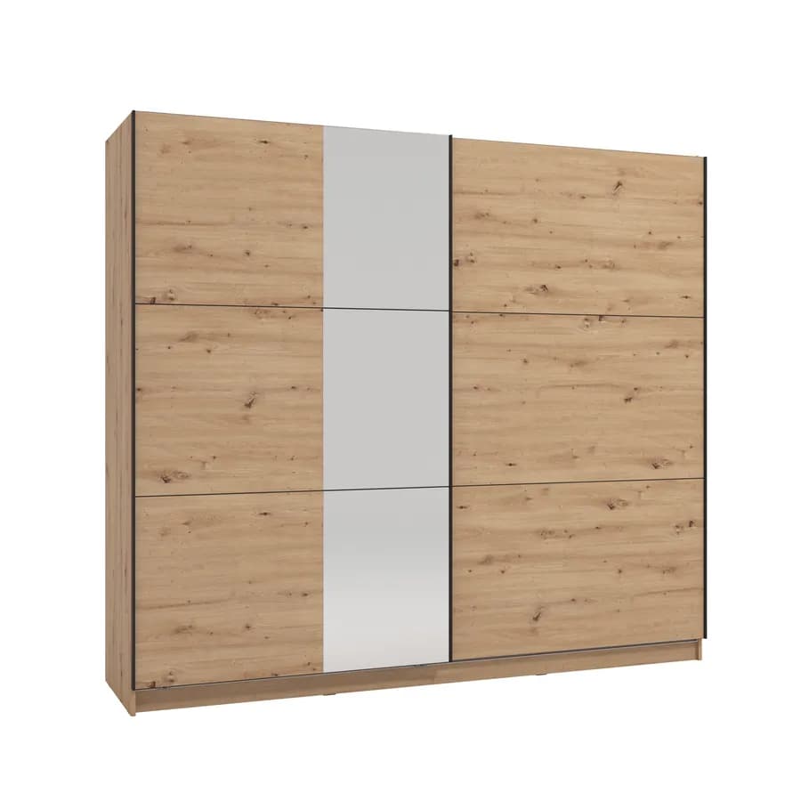 Armadio 237x210h cm con specchio e 2 ante scorrevoli rovere savana - Rufus