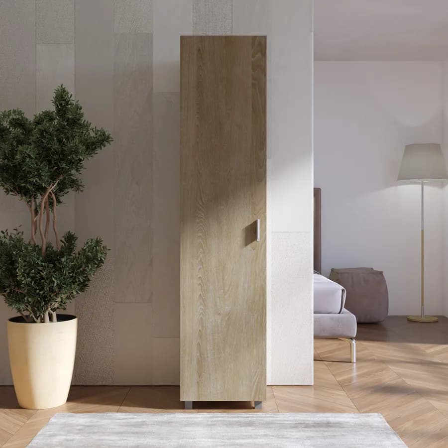 Armadio 45x195h cm con 1 anta e 4 ripiani effetto rovere - Iceberg