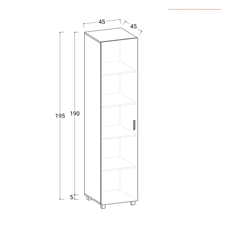 Armadio 45x195h cm con 1 anta e 4 ripiani effetto rovere - Iceberg
