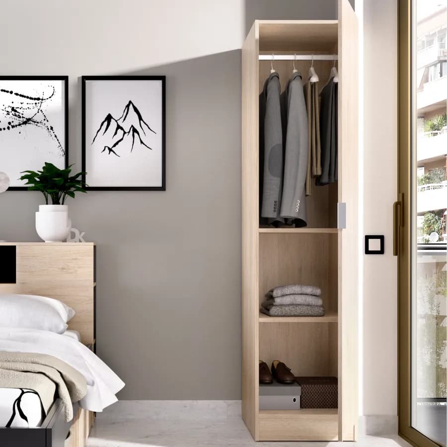 Armadio 41x184 h cm con barra appendiabiti e anta in legno rovere naturale - Axel