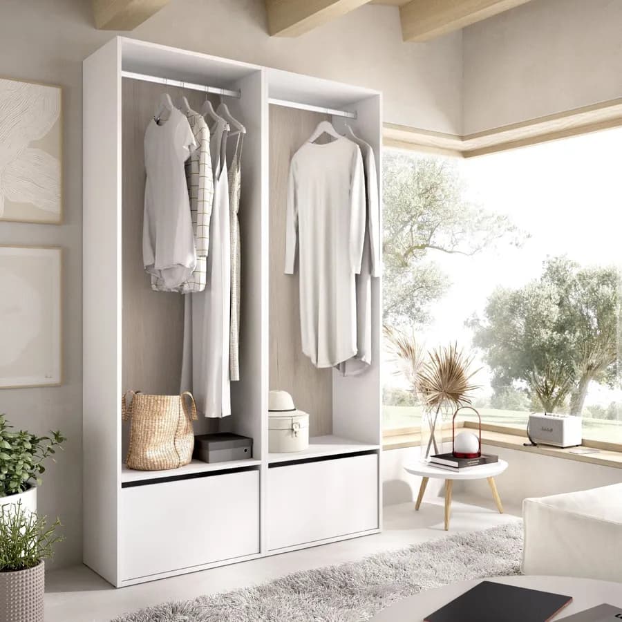 Armadio 60x205h cm bianco ed effetto rovere naturale con scarpiera - Bernac