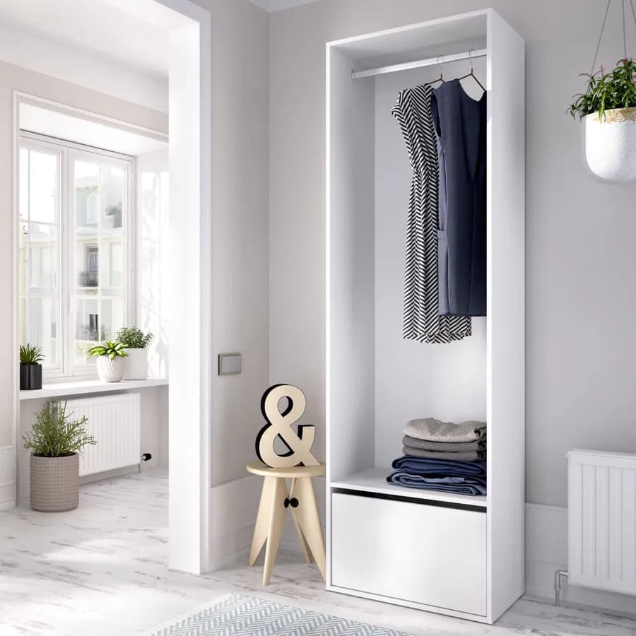Armadio 60x205h cm bianco ed effetto rovere naturale con scarpiera - Bernac