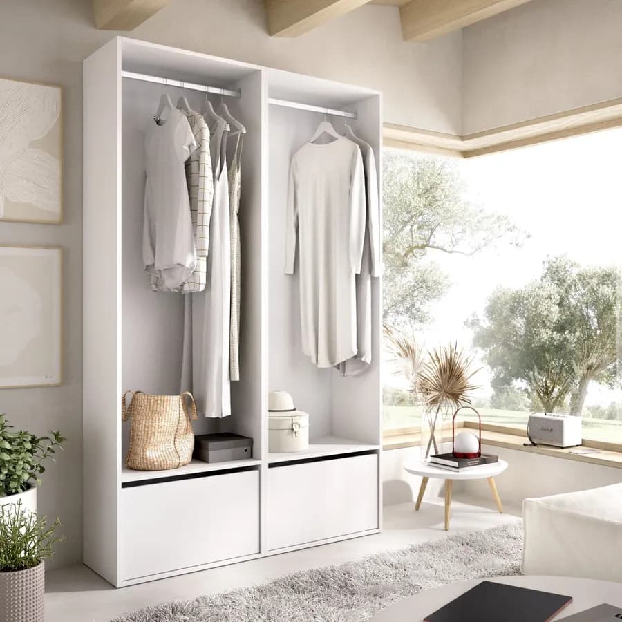 Armadio 60x205h cm bianco ed effetto rovere naturale con scarpiera - Bernac