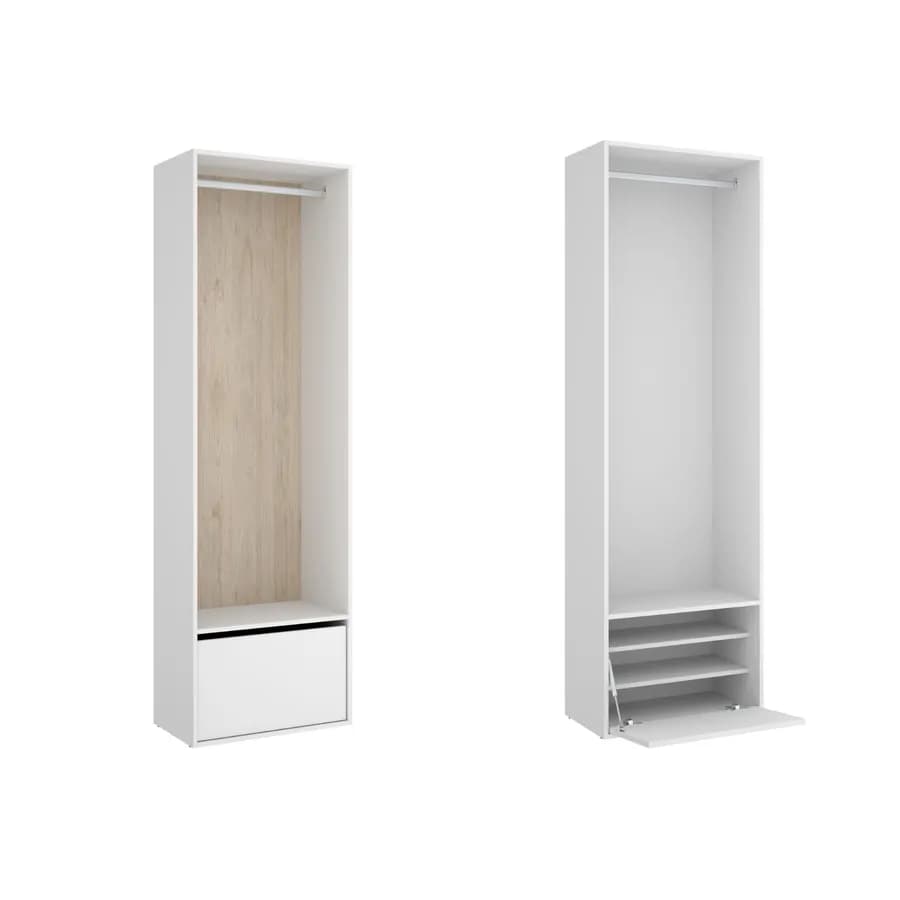 Armadio 60x205h cm bianco ed effetto rovere naturale con scarpiera - Bernac