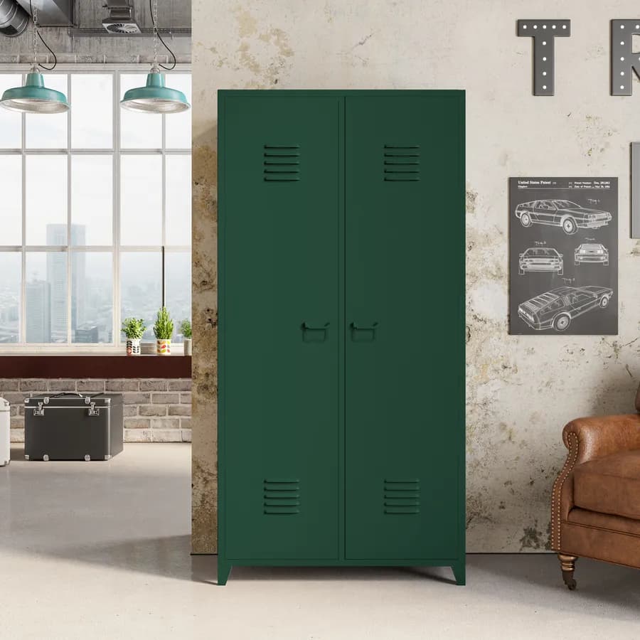 Armadio 90x180h cm in acciaio verniciato verde con 2 ante - Easton