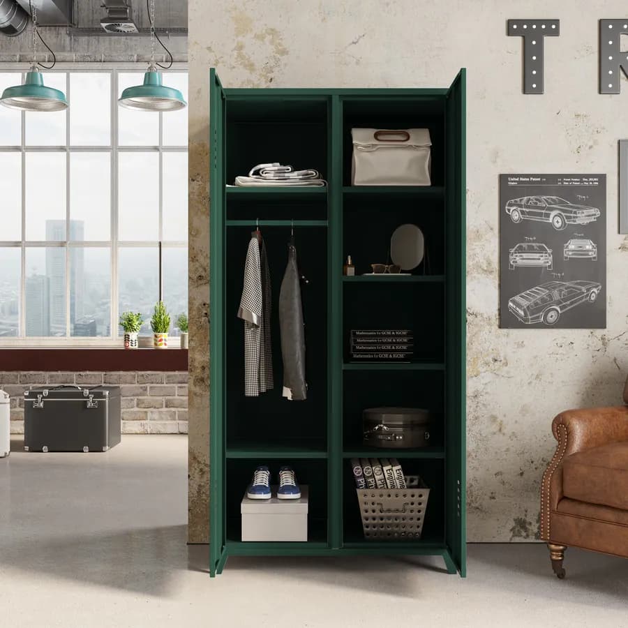 Armadio 90x180h cm in acciaio verniciato verde con 2 ante - Easton