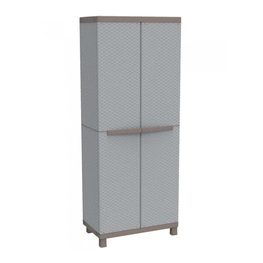 Armadio 68x170h cm per giardino effetto rattan con doppia anta con 3 ripiani